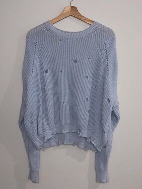 Light Blue Distressed Crewneck Sweater